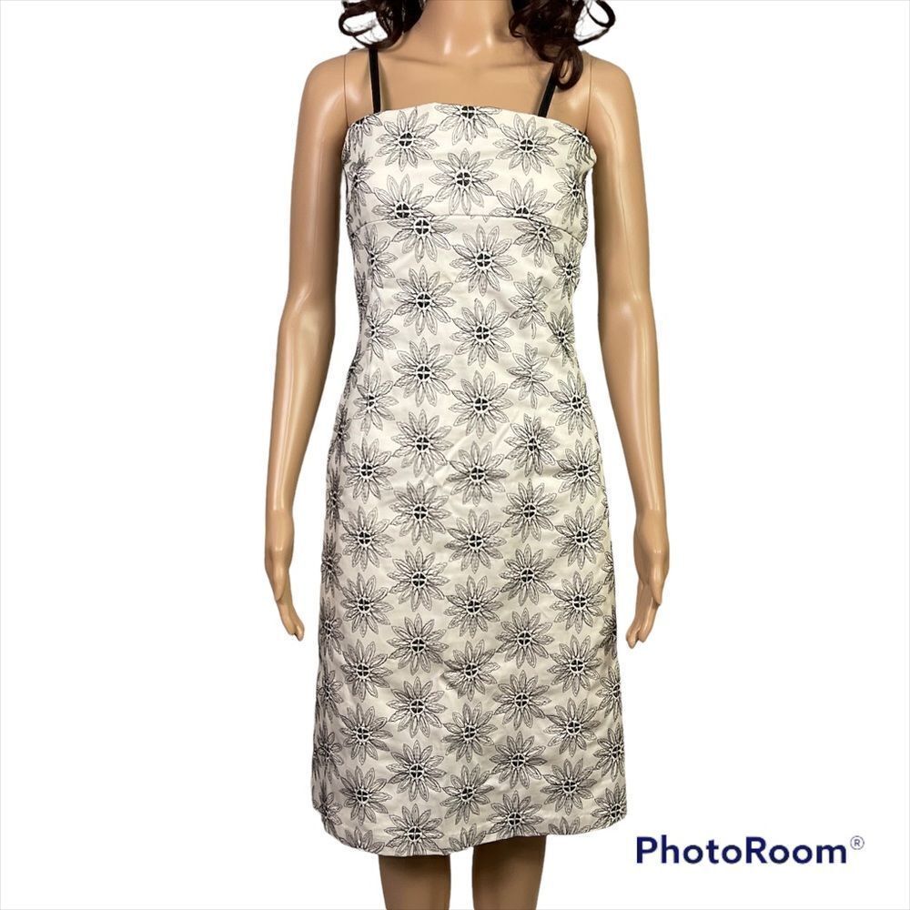 Anthropologie Ruth Y2K black white floral embroidered square neck midi dress 4